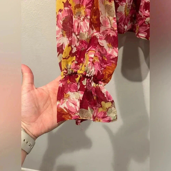 WAYF Floral Peplum Long Sleeve Blouse / Size Small / - Picture 2 of 8